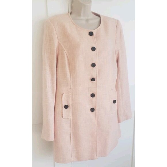 NWT KARL LAGERFELD PARIS  TWEED PINK SHERBET TOPPER JACKET LONG  BLAZER SZ 14 - Picture 3 of 12